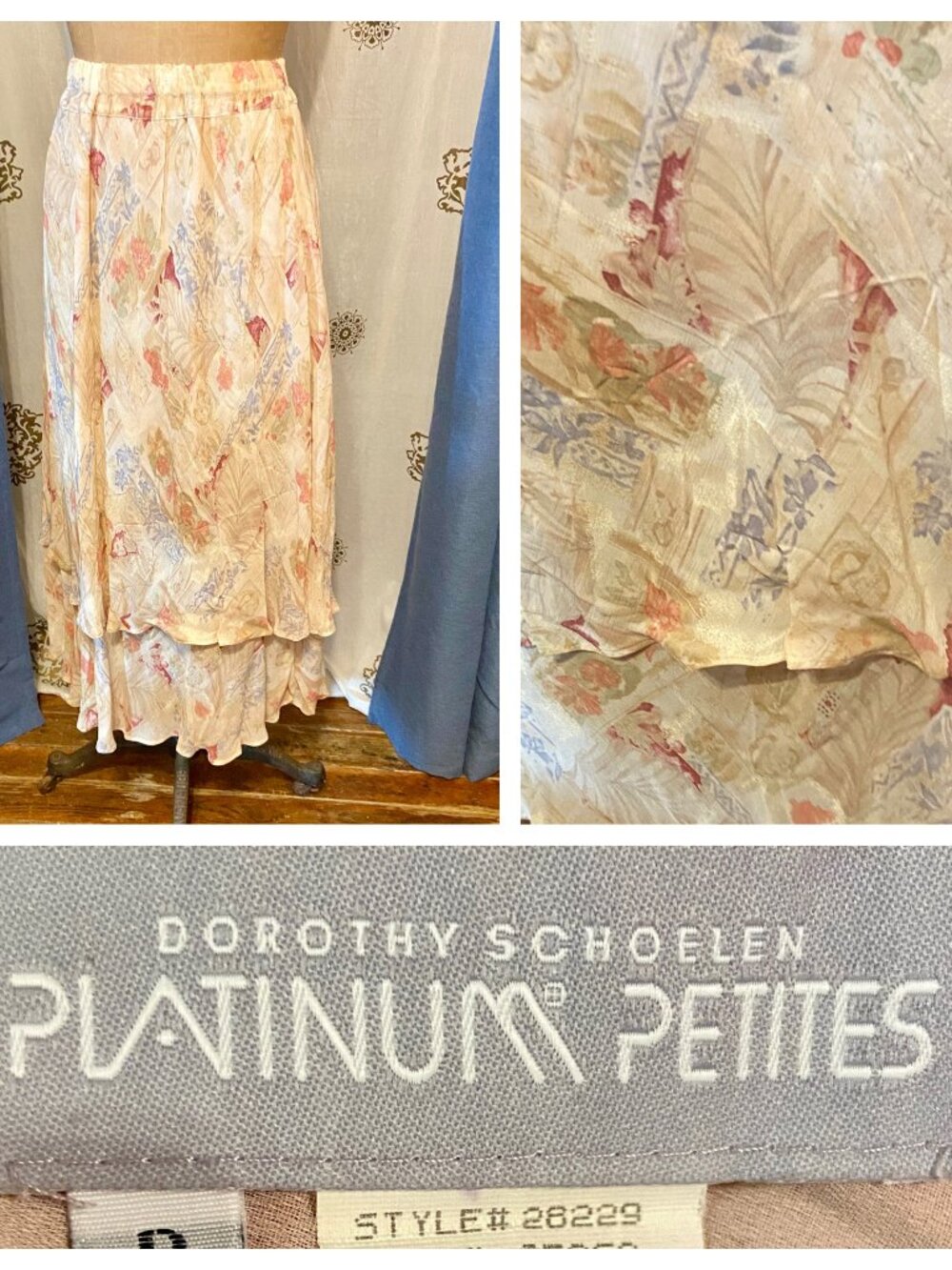 Vintage 80s PLATINUM Dorothy Schoelen Rayon Chiffon Floral Skirt Layered USA EUC